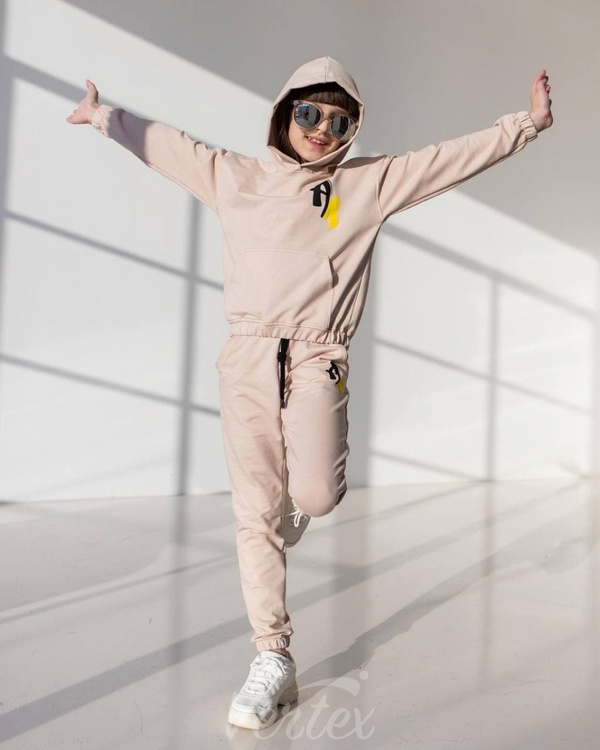 Дитячий спортивний костюм для дівчинки бежевий оптом А4 А4 бежевий фото