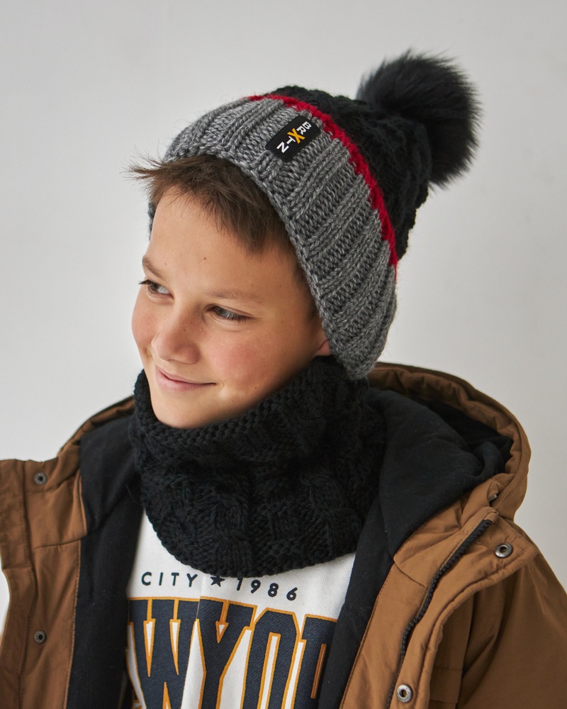 Вязаний комплект зимовї шапки з помпоном та снудом для хлопчика - Артикул 3154 3154 фото
